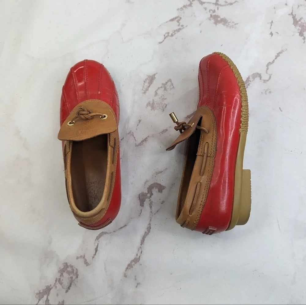 Tory Burch Loafer Women 9 39 Red Bean Boot Wellie Slip On Shoe Leather Rain Boat